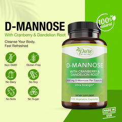 Close-up of 600 mg D-Mannose capsule with cranberry and dandelion extract