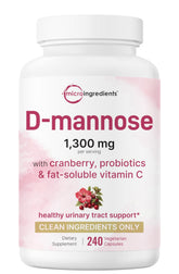 Pure D-Mannose 1300mg with Cranberry and Probiotics in vegetarian capsules