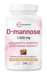 Pure D-Mannose 1300mg with Cranberry and Probiotics in vegetarian capsules