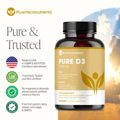 Pure D3 5000 IU softgels – bottle with label close-up