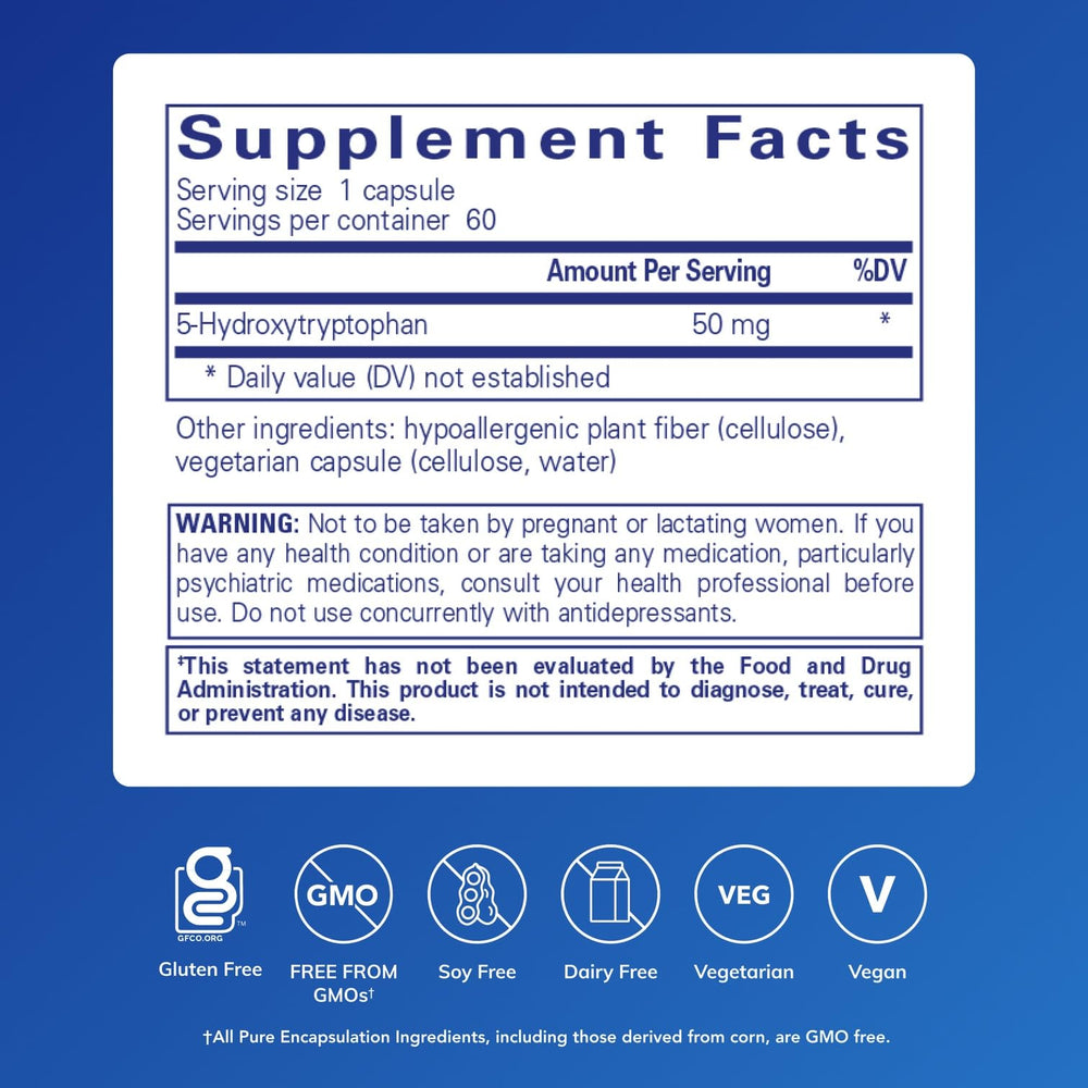 Bottle of Pure Encapsulations 5-HTP 50 mg capsules