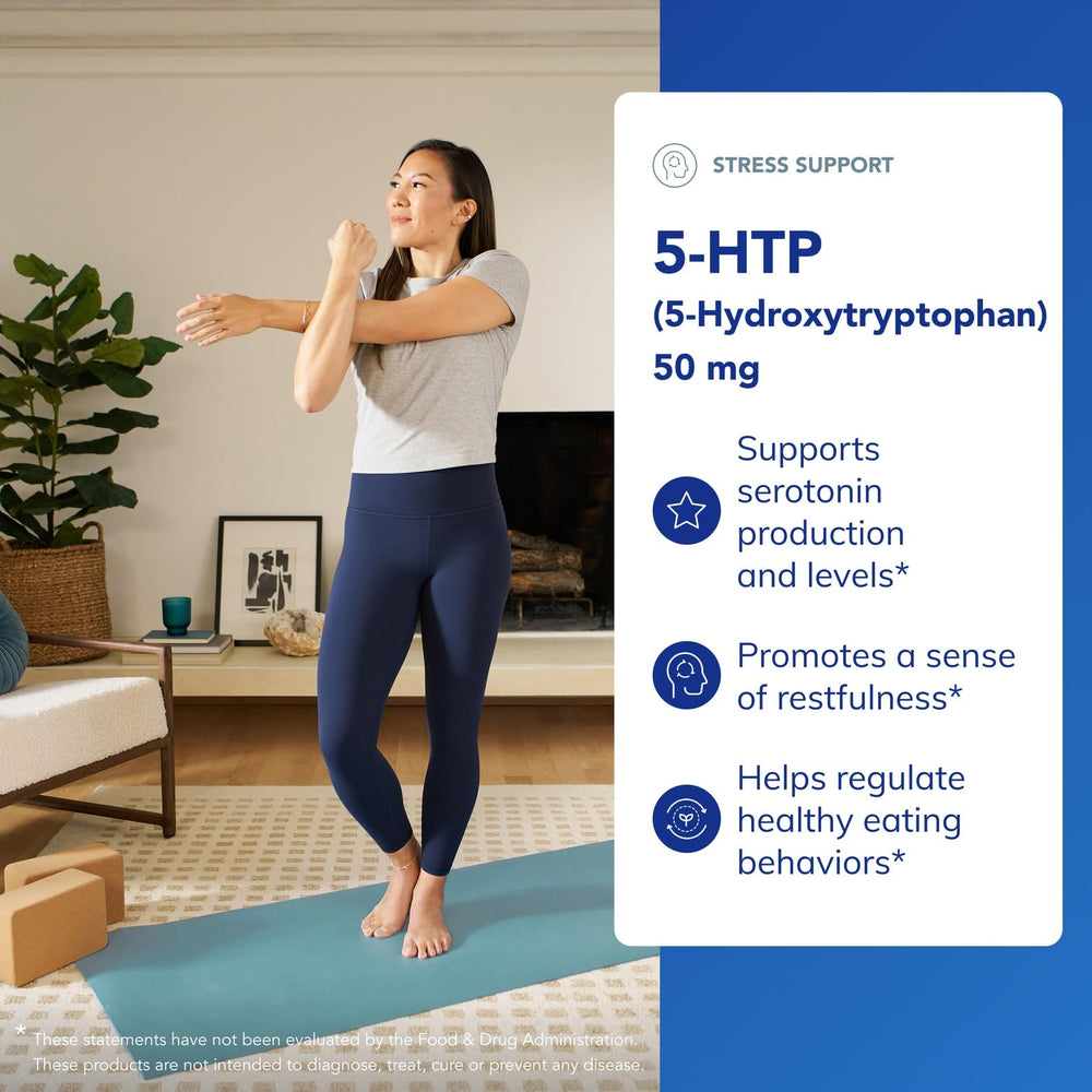 Close-up of 5-HTP 50 mg supplement capsule