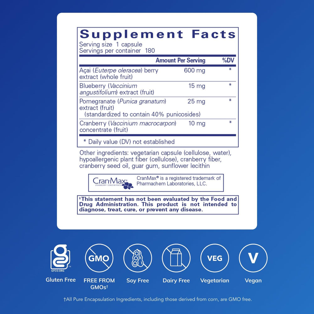 Pure Encapsulations Acai 600 bottle side profile