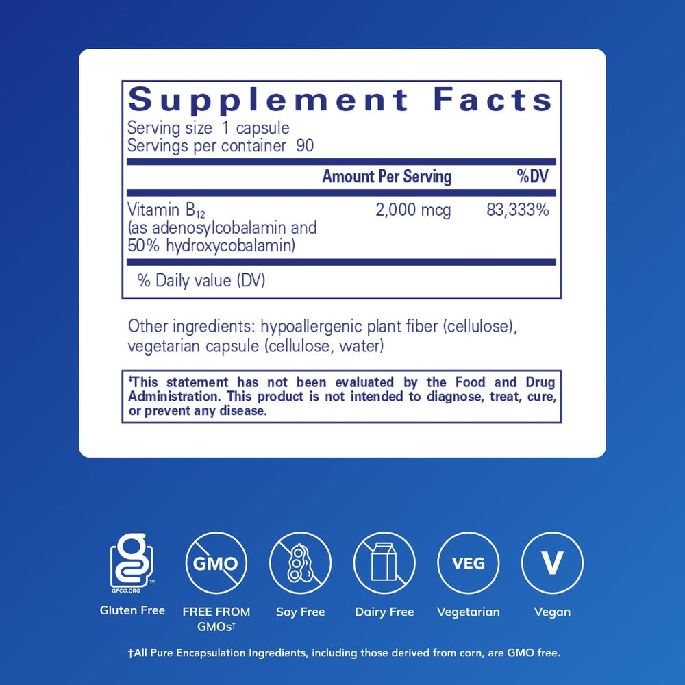 Adenosyl/Hydroxy B12 90's capsules spilling from bottle