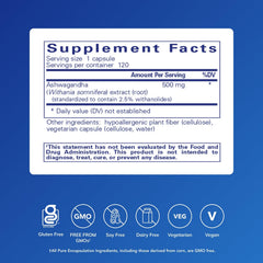 KSM-66 Ashwagandha 500 mg per capsule label