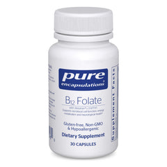 Bottle of Pure Encapsulations B12 Folate 30 capsules - front view