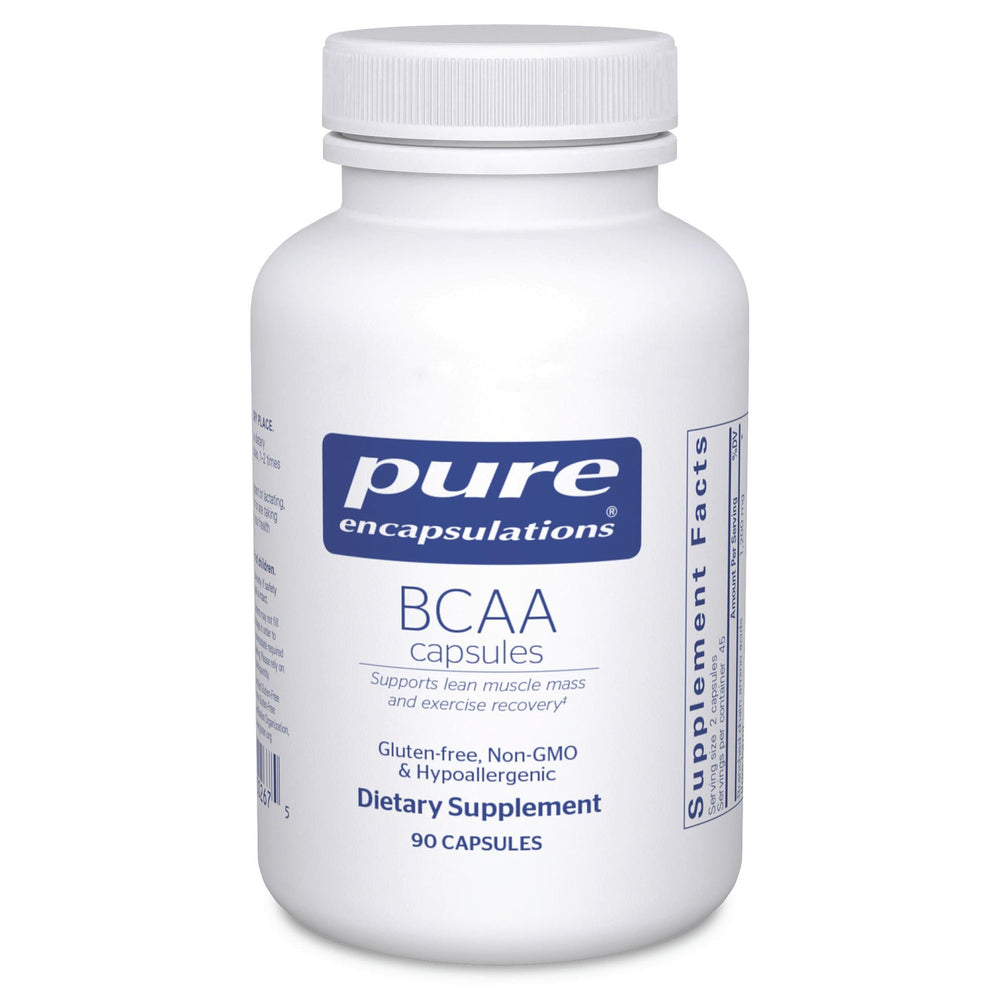 Bottle of Pure Encapsulations BCAA Capsules for hypoallergenic muscle support