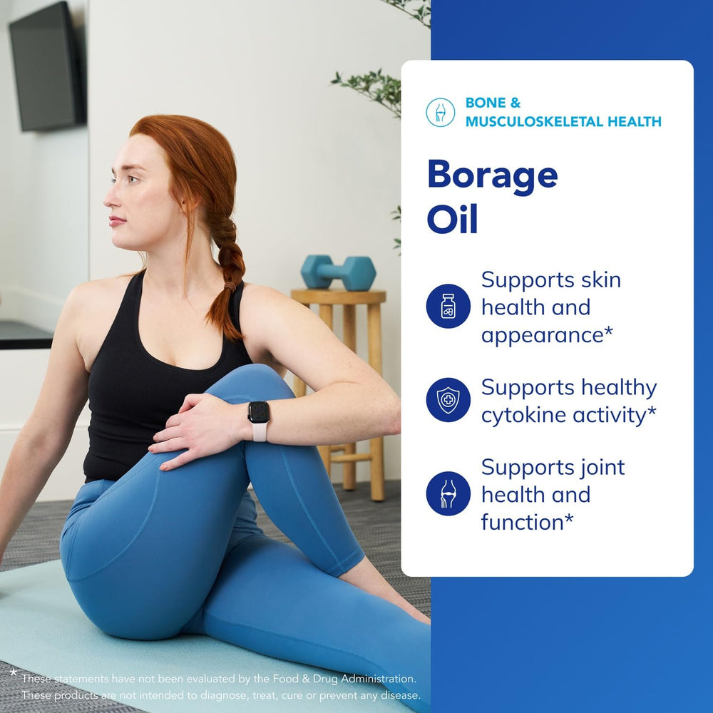 Borage oil softgel capsules arranged neatly