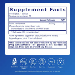 Boswellia Supplement label - vegan and non-GMO