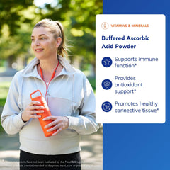 Pure Encapsulations Buffered Ascorbic Acid Powder jar close-up emphasizes high-purity antioxidant support.
