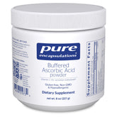 Pure Encapsulations Buffered Ascorbic Acid Powder bottle label highlights gentle, stomach-friendly vitamin C.
