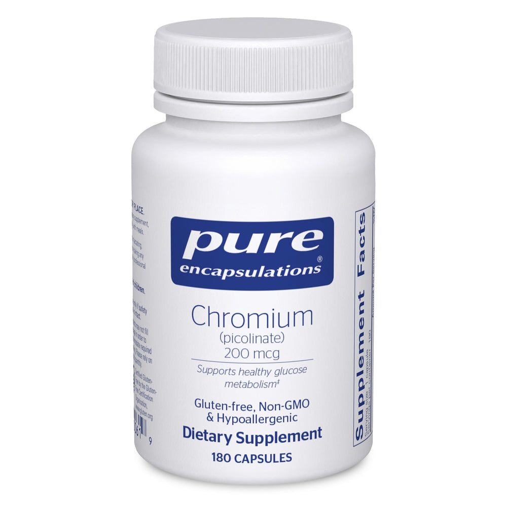 Pure Encapsulations Chromium Picolinate 200 mcg 180 capsules bottle – front view