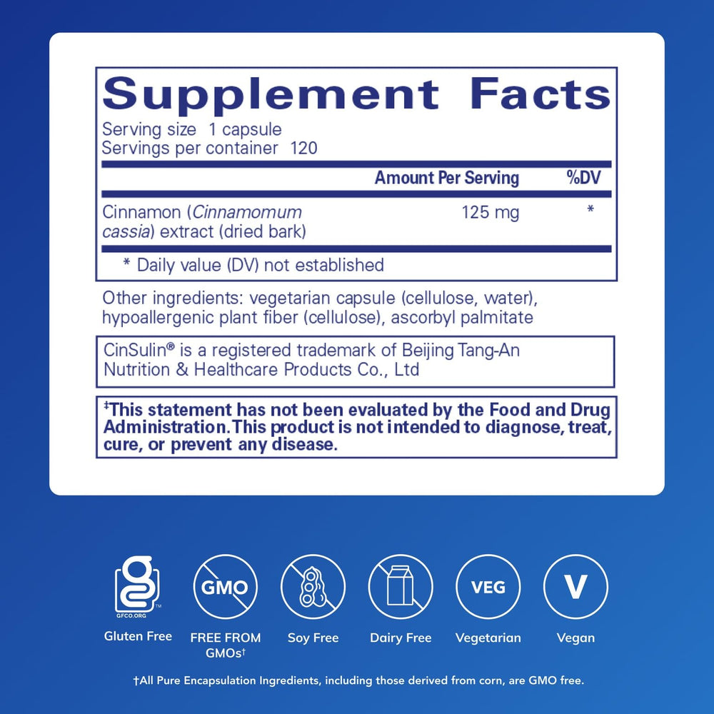 Pure Encapsulations Cinnamon WS capsules close-up showing easy-to-swallow capsules for daily wellness.
