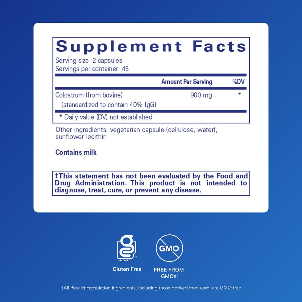 Close-up of 40% IgG label on Colostrum bottle