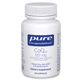 Front view of Pure Encapsulations CoQ10 120 mg bottle on white background
