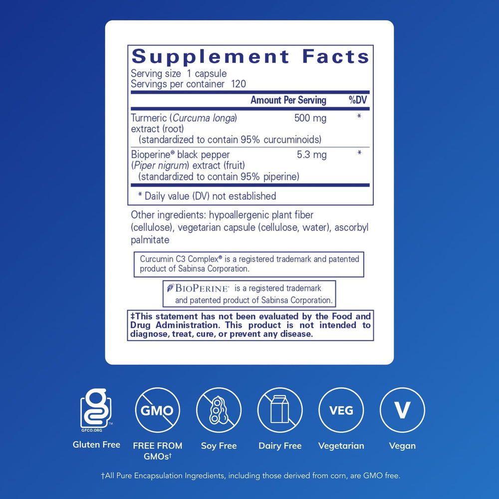 Close-up of Curcumin 500 with Bioperine bottle label