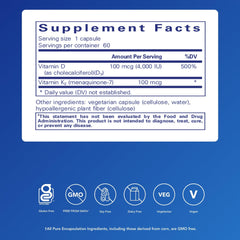 Bottle label showing Vitamin D3 & K2 details