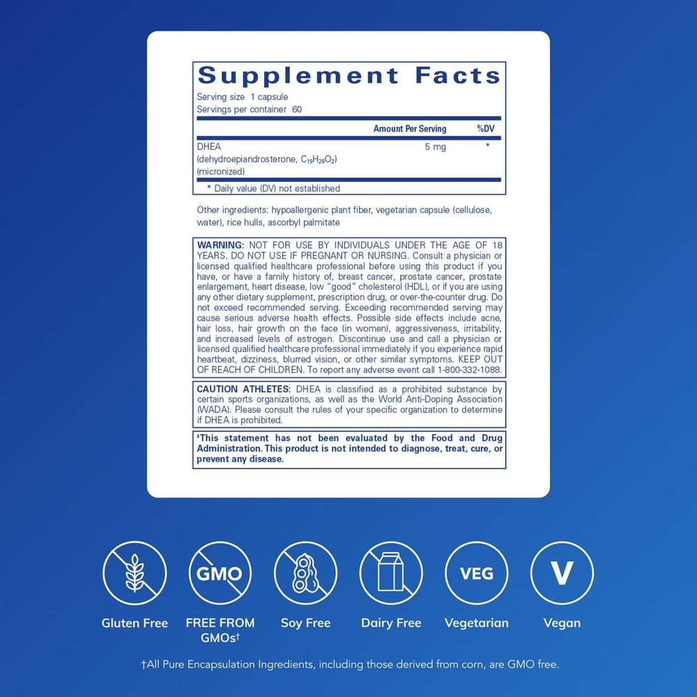 DHEA 5 mg bottle on a clean white background