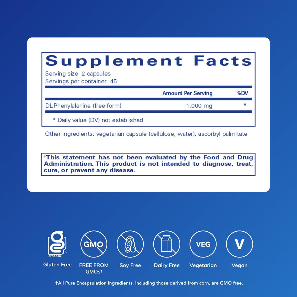 DL-Phenylalanine 90 capsules bottle back label
