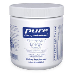 Pure Encapsulations Electrolyte/Energy bottle with clear label supports endurance during workouts.