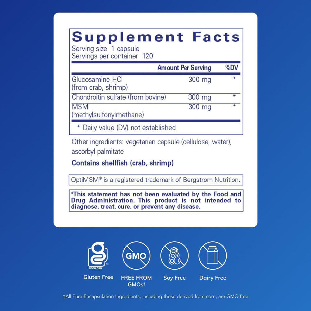 Bottle of Pure Encapsulations glucosamine chondroitin MSM product