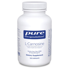 Pure Encapsulations L-Carnosine bottle close-up showing antioxidant support