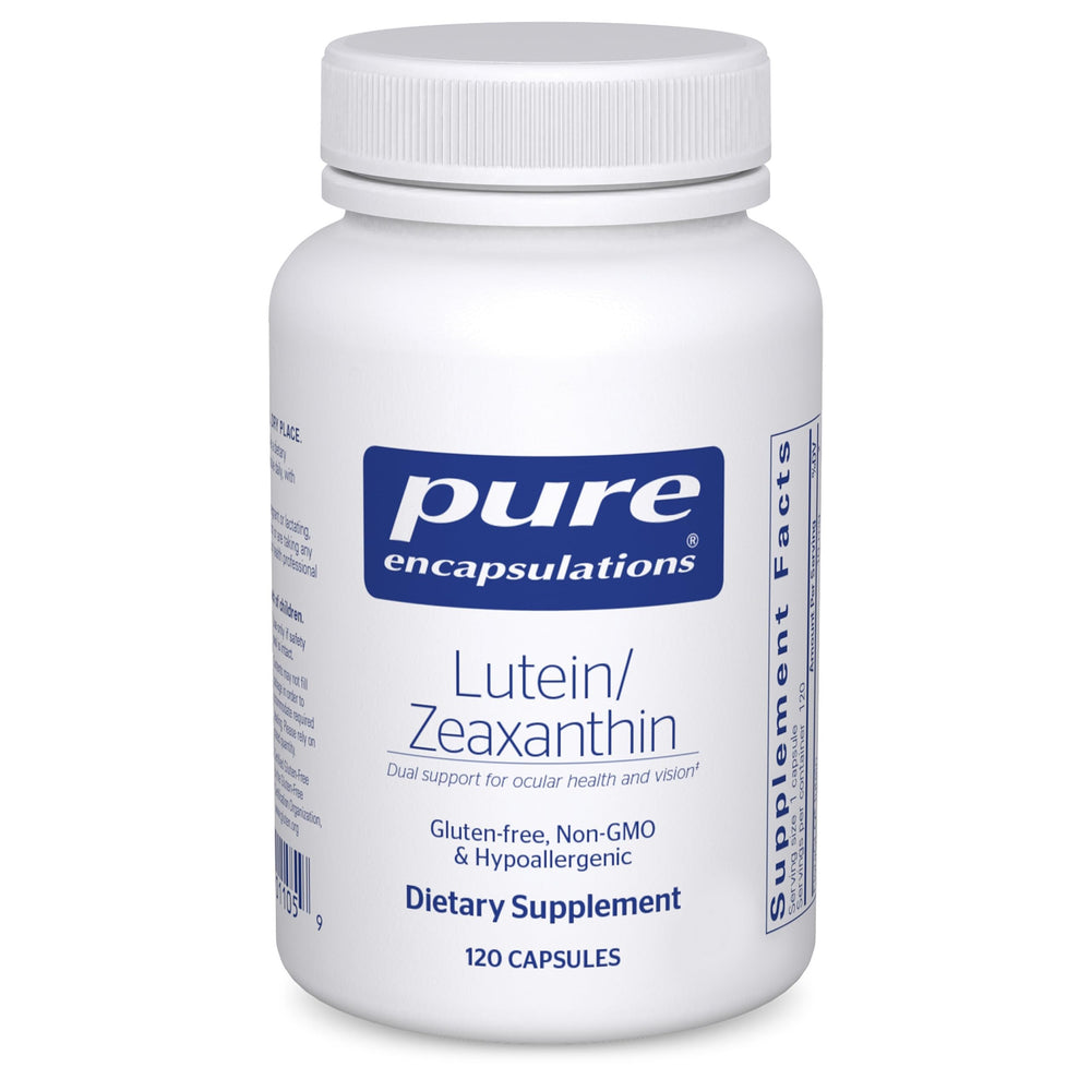 Bottle of Pure Encapsulations Lutein & Zeaxanthin with 120 capsules