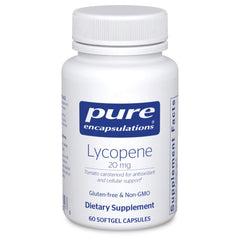 Pure Encapsulations Lycopene 20 mg bottle highlights antioxidant support from tomato extract