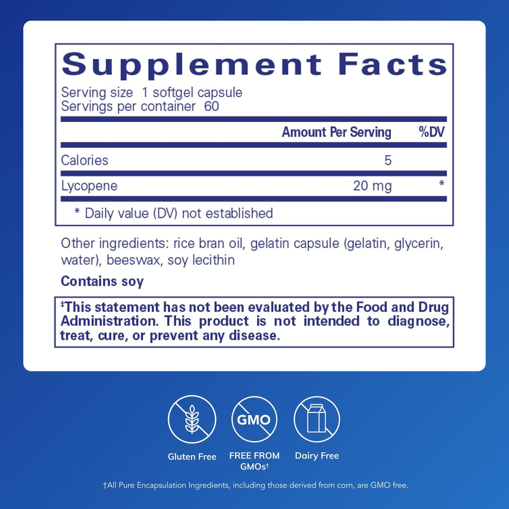 Pure Encapsulations Lycopene 20 mg softgel capsules for daily antioxidant support