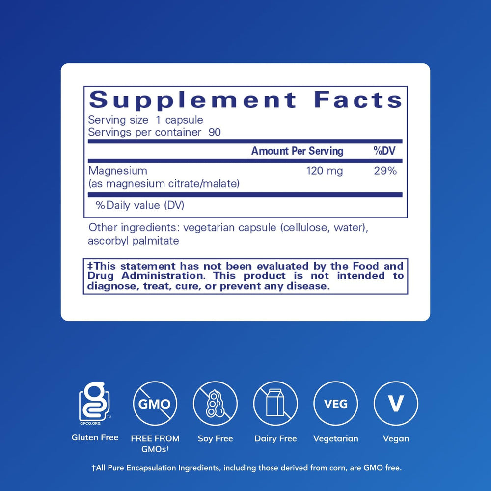 Bottle of Pure Encapsulations Magnesium (Citrate/Malate) capsules