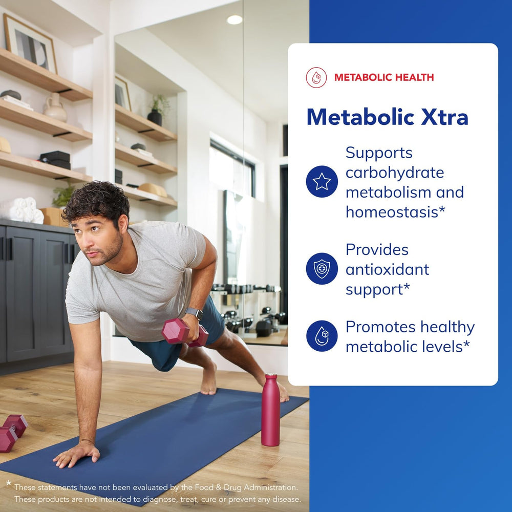 Close-up of Metabolic Xtra label highlighting ingredients and allergen-free statement