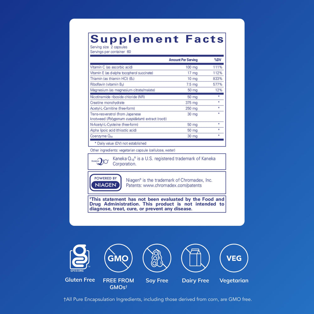 Pure Encapsulations Mitochondria-ATP capsules close-up highlighting ATP production