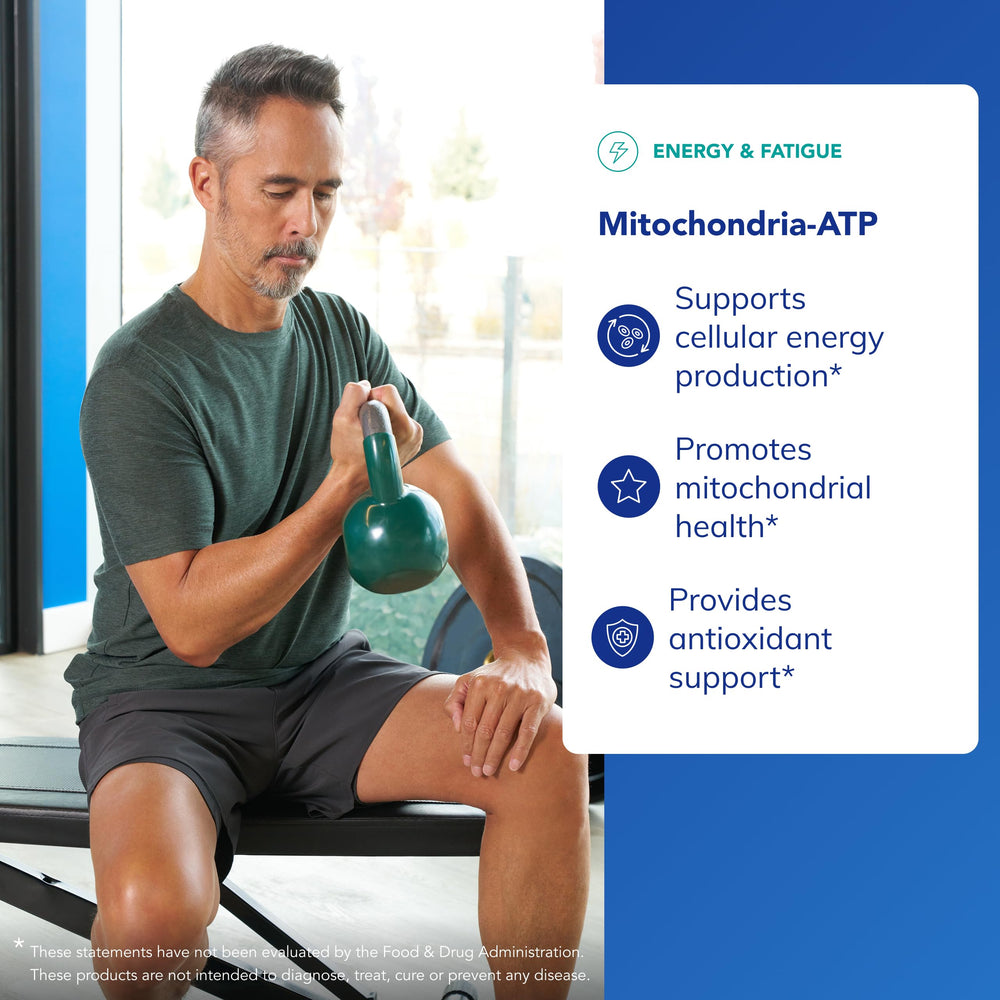 Pure Encapsulations Mitochondria-ATP label closeup showing purity and allergen-free formulation