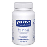 Bottle of Pure Encapsulations Multi T/D multivitamin and mineral supplement, 120 capsules