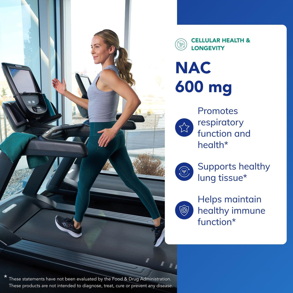 Pure Encapsulations NAC 600 mg label detail with dosage and ingredients.