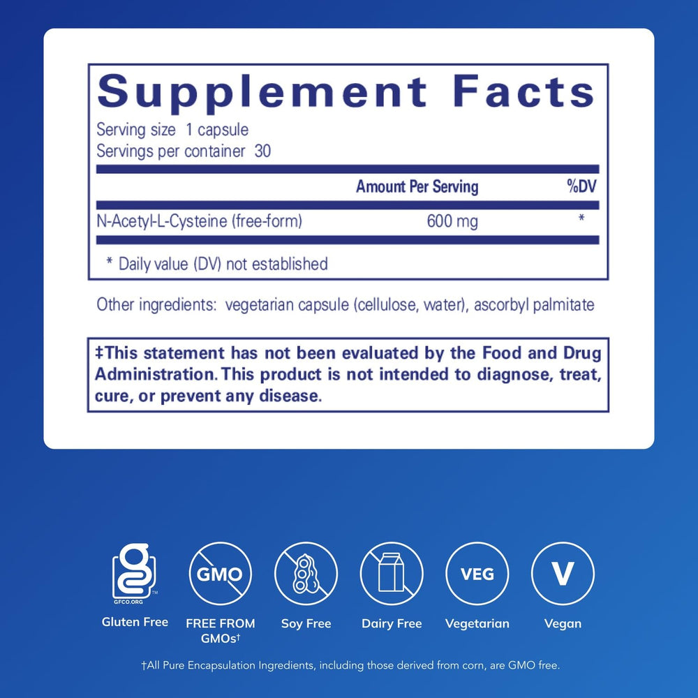 Pure Encapsulations NAC 600 mg capsules-pour demonstrates convenient dosing for lung support