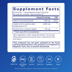 Pure Encapsulations Nitric Oxide Support label highlights clean ingredients and allergen-free benefits