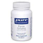 Pure Encapsulations Panax Ginseng bottle label shows hypoallergenic formula for sensitive users.
