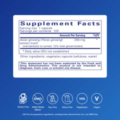Pure Encapsulations Panax Ginseng capsules closeup highlights potential endurance support for workouts.