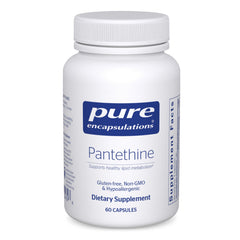 Pure Encapsulations Pantethine bottle highlights hypoallergenic lipid support.