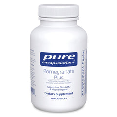 Pure Encapsulations Pomegranate Plus bottle shows antioxidant support for vascular health.