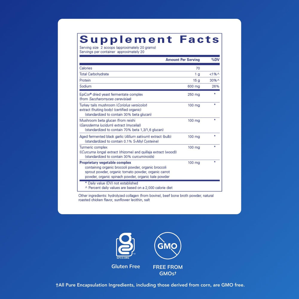 Back label with nutrition information on PureDefense Collagen with Bone Broth