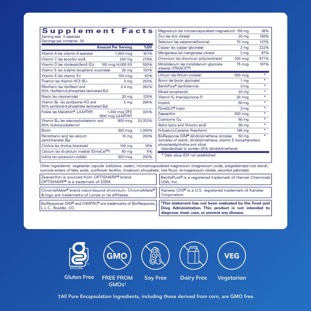PureGenomics UltraMultivitamin bottle label close-up