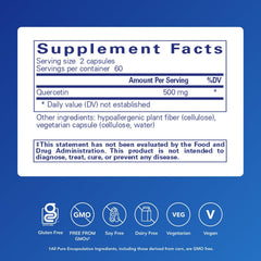 Close-up of Quercetin 500 mg bottle label