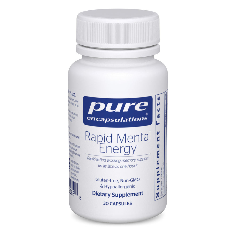 Bottle of Pure Encapsulations Rapid Mental Energy on white background