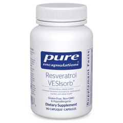 Pure Encapsulations Resveratrol VES-Sorb bottle demonstrates cardiovascular support through hypoallergenic formulation.