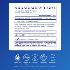 Pure Encapsulations Resveratrol VES-Sorb label closeup highlights allergen-free, high-purity ingredients.