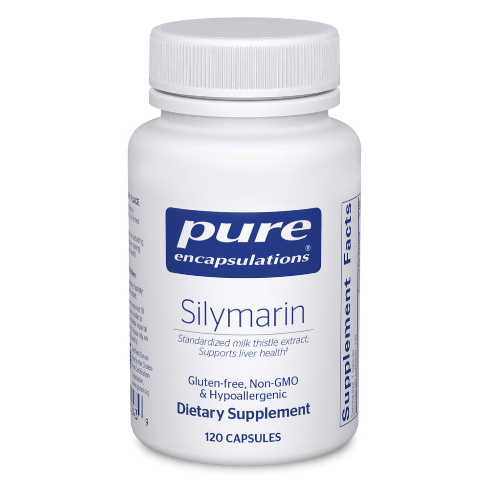 Pure Encapsulations Silymarin 120-cap bottle with 250 mg milk thistle capsules