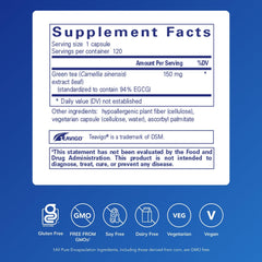 Pure Encapsulations Teavigo bottle back detailing ingredients and hypoallergenic features