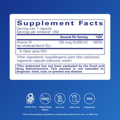 Pure Encapsulations Vitamin D3 capsules on neutral backdrop for immune and heart support.